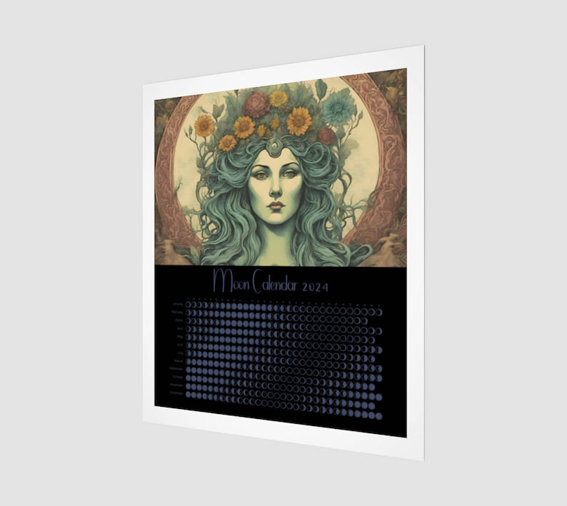 Moon Phases Calendar 2024 / Moon Goddess / Ocean Edition /20x24 /poster