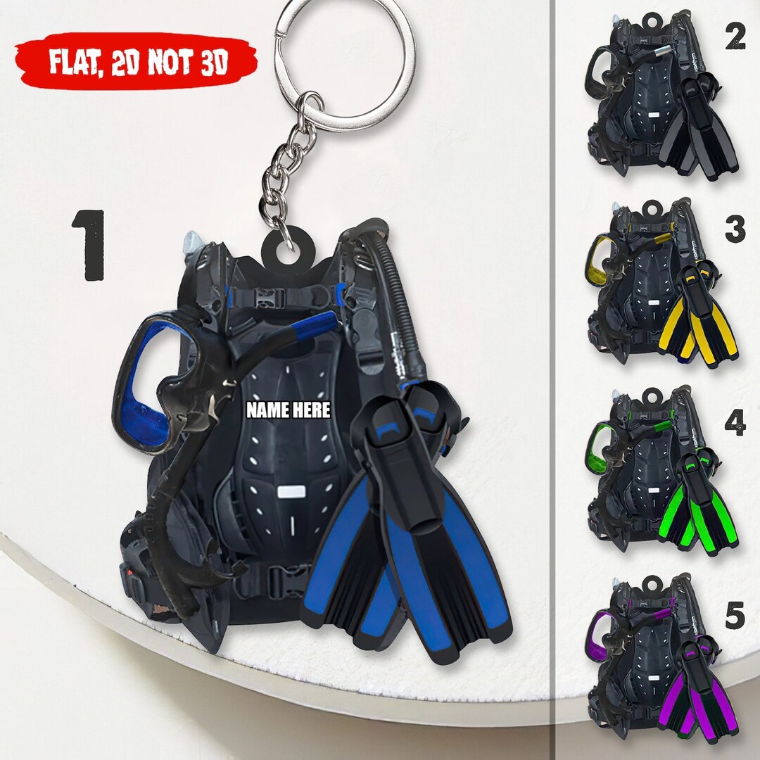 Scuba Diving 2D NOT 3D Keychain Dive Suit and Dive Fins Etsy