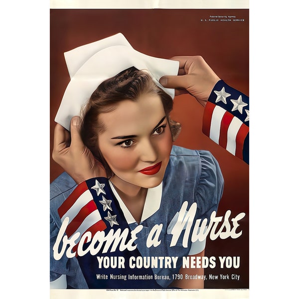 Become a Nurse WWII Propaganda Canvas Poster – World War II Art, US Army, Nurse