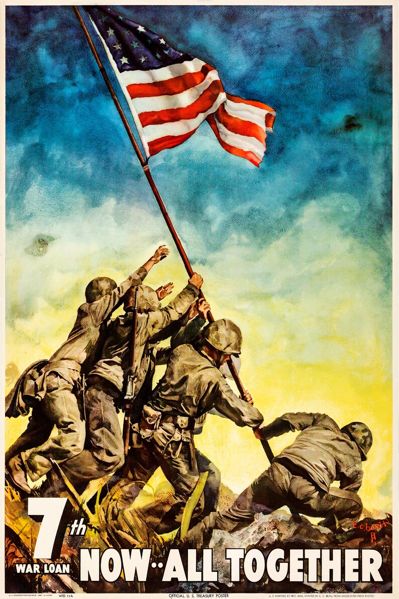 Soldiers Putting up Flag Iwo Jima WWII Propaganda Canvas Etsy Hong Kong