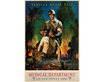 Service Above Self Medic WWII Propaganda Canvas Poster – World War II Art, US Army, Medical