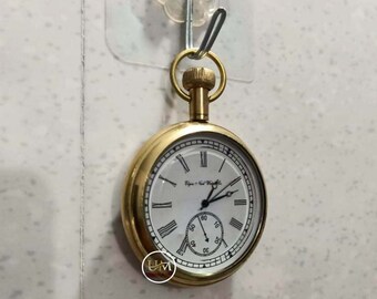 Montre De Poche Ancienne En Laiton Style Elgin Américain - Vintage Nautique - Neuf Avec Boîte