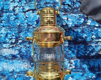 Farol marítimo de latón y cobre: lámpara de aceite colgante vintage