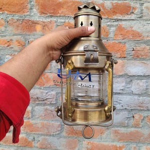 Handmade Brass Anchor Oil Lamp: Vintage Maritime Hanging Lantern