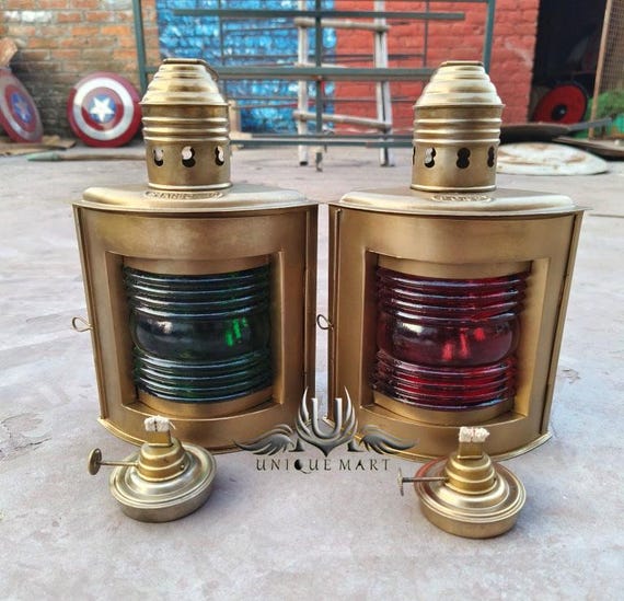 金属製の左舷・右舷船舶用ランタン | 航海用オイルランプ | 赤、緑