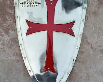 Mittelalterliches Ritter Rot Kreuz Schild: 18g Stahl Replik der Tempelritter-Schlacht