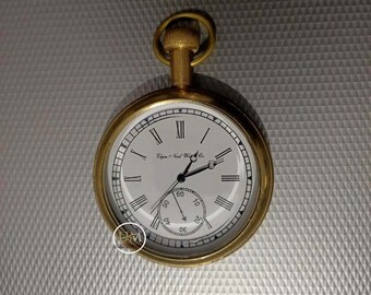 Montre De Poche Ancienne En Laiton - Style Elgin Nautique Vintage - Mouvement Quartz 7 Rubis - Neuve