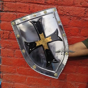 Medieval Knight Crusader Shield: Hand Forged Steel & Leather - Larp Cosplay