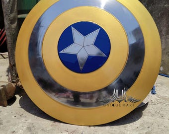 Scudo di Capitan America con finitura dorata: replica in metallo, cosplay Avengers da 22''