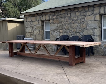 Construcción de mesa de comedor de casa rural de 16' (18 asientos), planos y modelo 3D