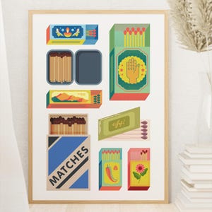 Matchbook Poster, Matchbox Poster, Vintage Matchbox Print, Trendy Matches Poster, Retro Matchbook Wall Art, Funky Aesthetic Print Apartment