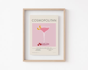 Cosmopolitan Cocktail Print | Classic Cocktail Wall Art | Cosmopolitan Poster | Bar Cart Decor | Retro Cocktail Print | Digital Download