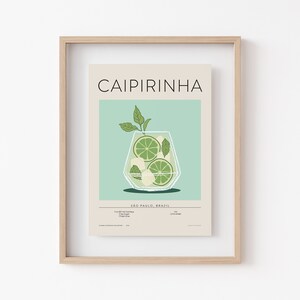 Impresión de cóctel Caipirinha / Arte de pared del carrito de bar / Cartel de cóctel retro / Decoración del carrito de bar / Descarga digital / Decoración de pared retro