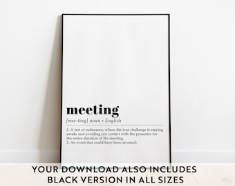 Office Wall Art | Meeting Definition Print | Home Office Decor | Funny Home Office Poster | Dictionary Art | WFH Art | DIgital Download