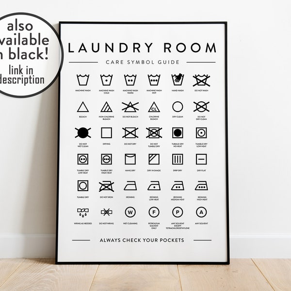 Laundry Care Symbols Print | Label Care Guide | Laundry Room Decor | Washing Symbols Printable | Laundry Room Signs | Digital Download