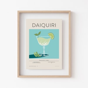 Daiquiri Cocktail Print | Daiquiri Poster | Cocktail Printable | Retro Cocktail Print | Classic Cocktails | Digital Download | Bar Cart Art