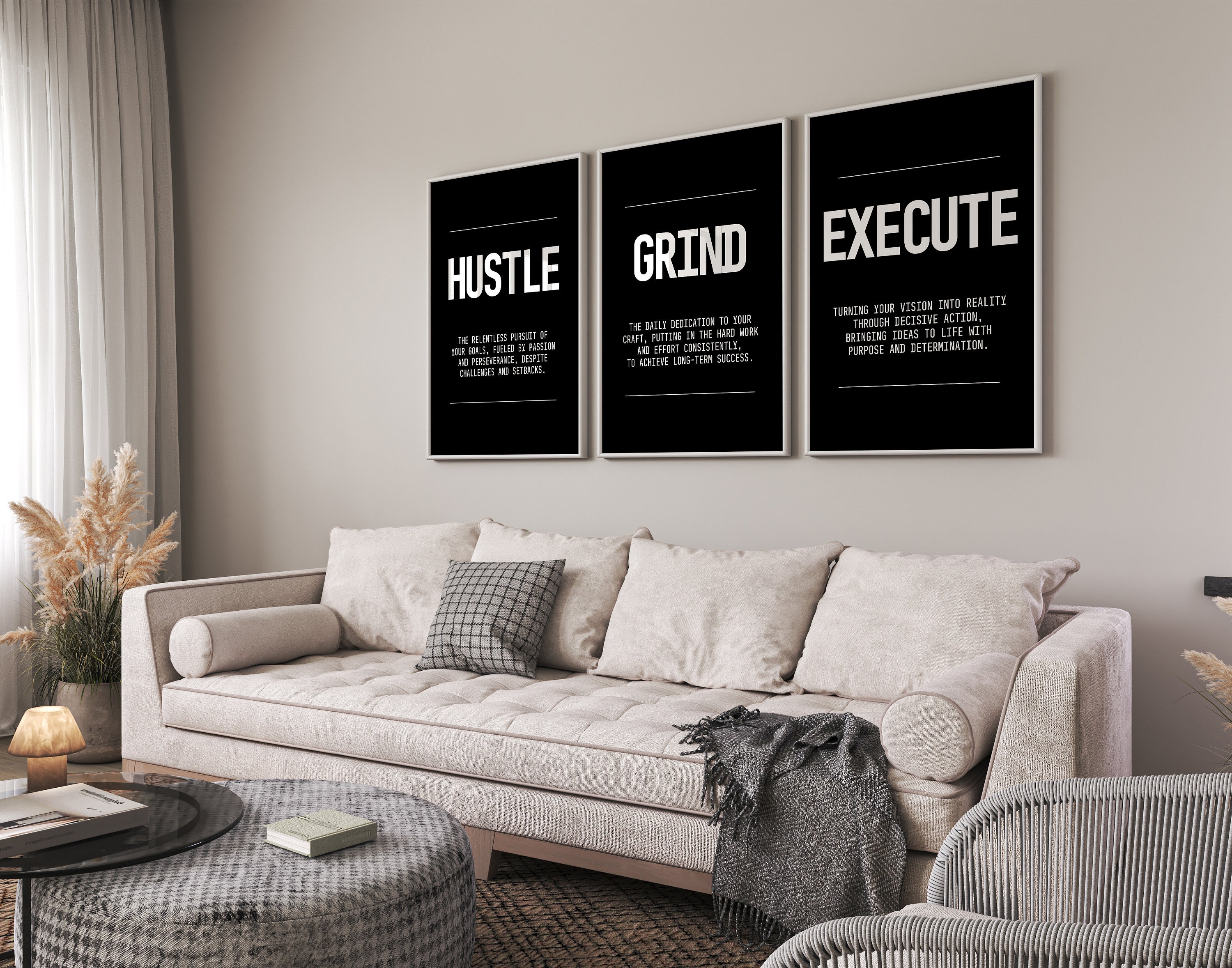 Grind Hustle Esegui motivazionali Poster e stampe Decor Arte moderna Imprenditore Motivazione Tela Pittura Immagini 80x100 cm-3 Pezzi Senza cornice