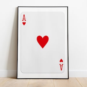 Stampa trendy di asso di cuori / Arte da parete retrò alla moda / Stampa estetica retrò / Poster di carte da gioco / Arte da parete alla moda / Download digitale