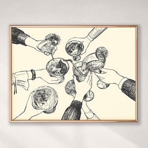 Bar Cart Art | Cheers Print | Cream Wall Art | Aesthetic Bar Cart Decor | Retro Bar Cart Print | Printable Wall Art | Digital Download