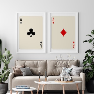 Ace-Kartensatz 4 | Retro Wand Kunst | Retro Trendy College Print | Rosa Karte Poster | Mid Century Modern Kunst | Ausstellungsplakat Ace Set