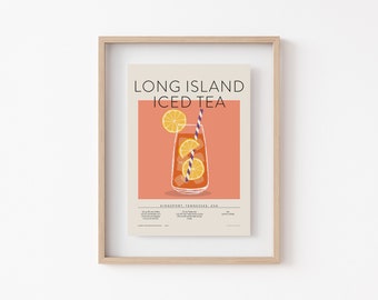 Long Island Iced Tea Cocktail Print | Minimalist Classic Cocktails | Bar Prints | Cocktail Wall Art | Bar Cart Art | Digital Download