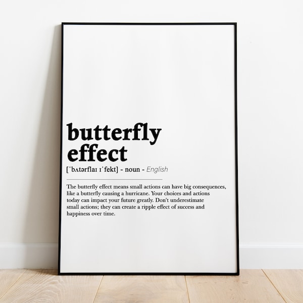 Schmetterling Effekt Definition Wandkunst | Inspirierende Wandkunst | Minimalistisches Wohndekor | Wörterbuch Kunst | Motivierendes Wandbild