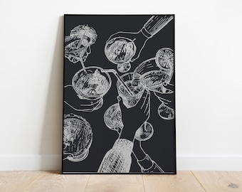 Cheers Sign | Trendy Wall Art | Dark Wall Art | Wall Print Trendy | Kitchen Wall Art | Cheers Print | Bar Cart Printable | Digital Download