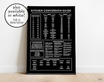 Kitchen Conversion Guide | Black Kitchen Prints | Measurement Chart | Kitchen Print | Oven Temperature Guide | Weight Measures Guide