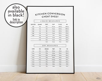 Kitchen Conversion Chart | Printable Art |  Measurement Chart | Kitchen Guide | Cooking Cheat Sheet | Baking Chart | Kitchen Wall Art