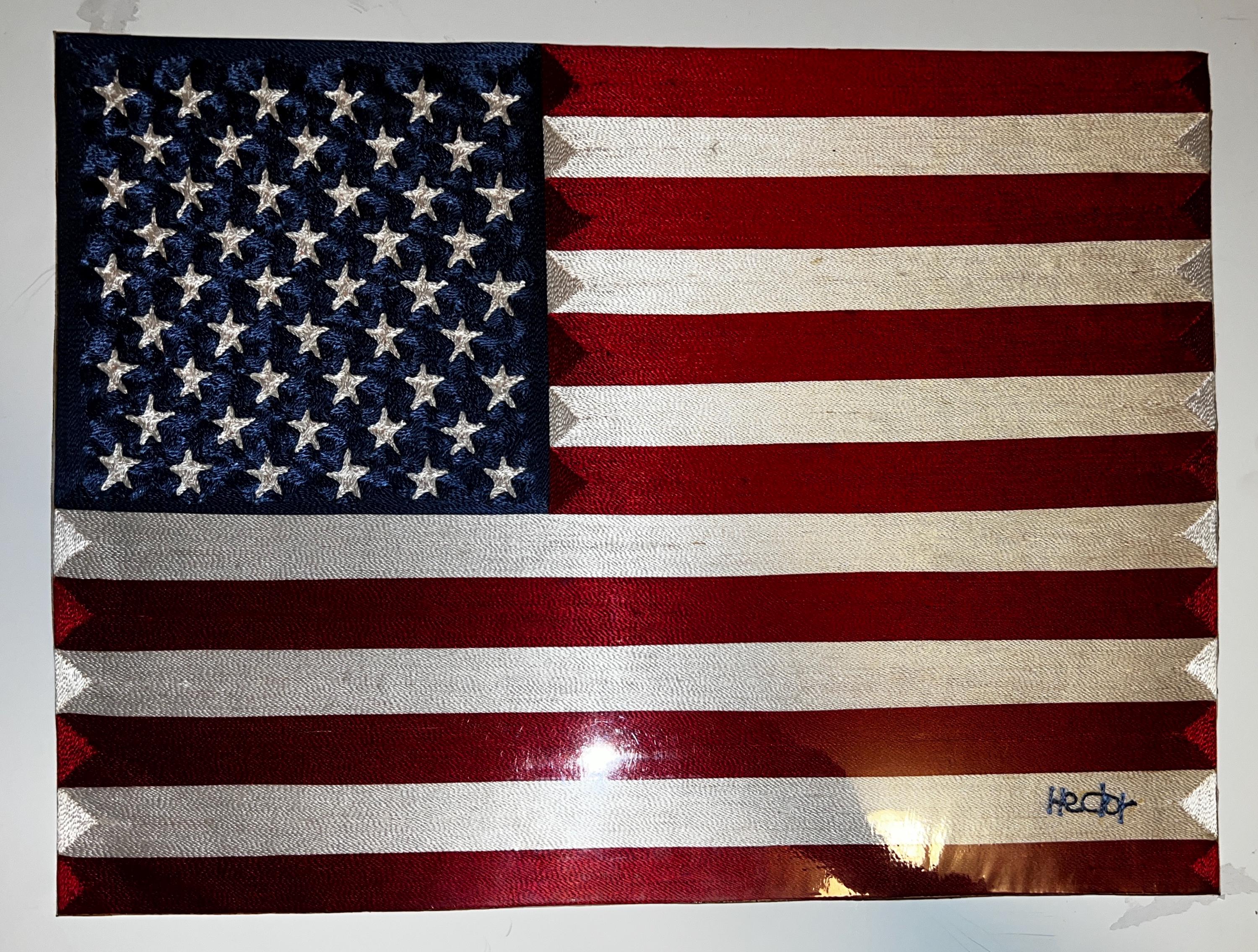 Homemade American Flag Silk Thread Art - Patriotic Home Décor - Etsy