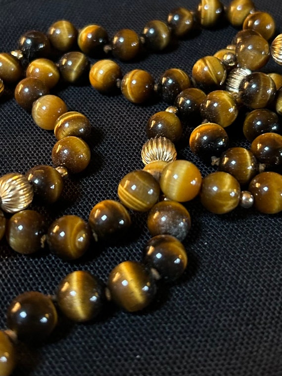Vintage Tigereye stones beaded 26” necklace - image 2