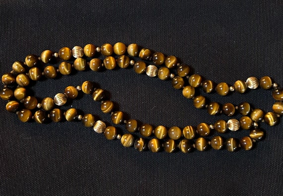 Vintage Tigereye stones beaded 26” necklace - image 3