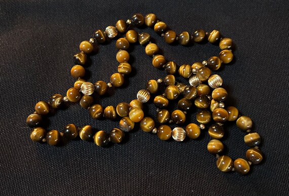 Vintage Tigereye stones beaded 26” necklace - image 1
