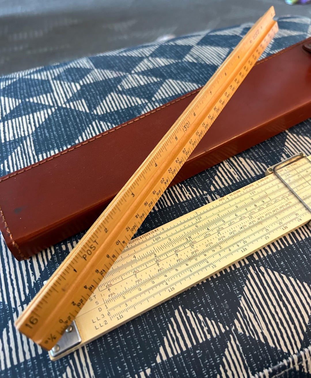 Triangular Slide Rule Keuffel and Esser Co. Log Duplex Slide Rule in a Leather Case , and ...