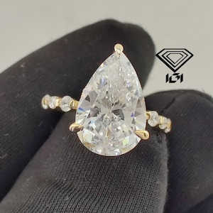 3 Carat E Color VVS2 Clarity IGI CERTIFIED Pear Cut Lab Grown Diamond Hidden Halo Engagement Ring Marquise And Round Side Diamonds