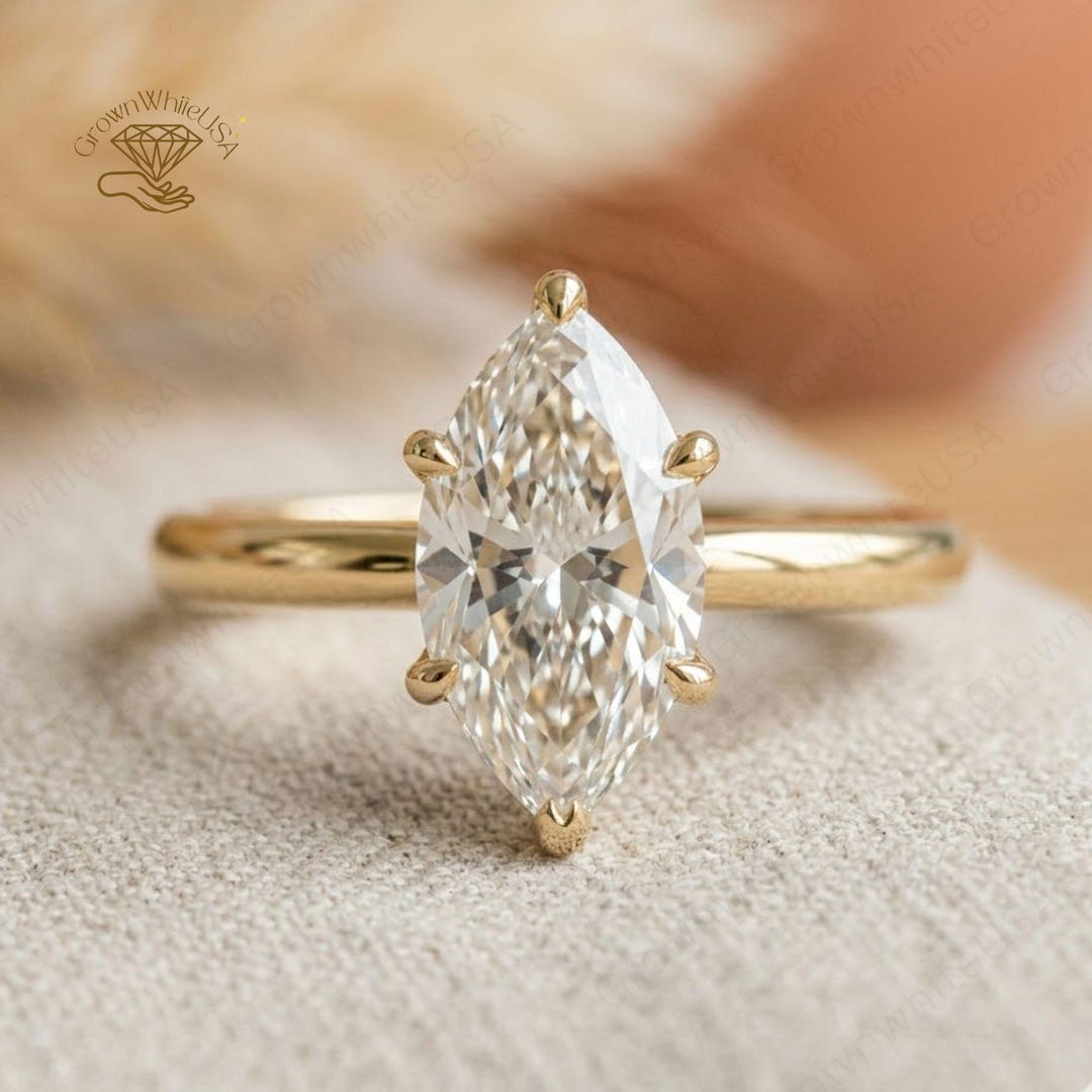 Marquise Cut CVD Diamond Engagement Ring 2CT Solitaire Marquise Cut IGI ...