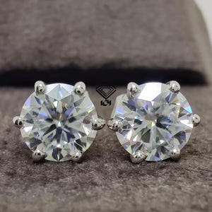 Diamond Earrings, 2 Carat Round Studs 14K Gold Lab Grown Earring Studs Certified 1 Carat Each Real Lab Created Earrings For Anniversary