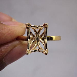 Semi Mount Ring For 3 Carat Radiant Cut Diamond 14k Yellow Gold Tulip Basket Engagement Solitaire Ring Pave Set Band