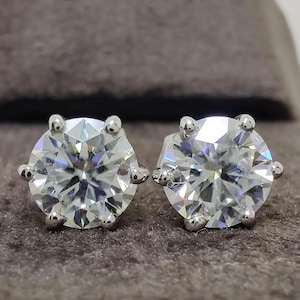 Diamond Earrings, 2 Carat Round Studs 14K Gold Lab Grown Earring Studs Certified 1 Carat Each Real Lab Created Earrings For Anniversary Gift
