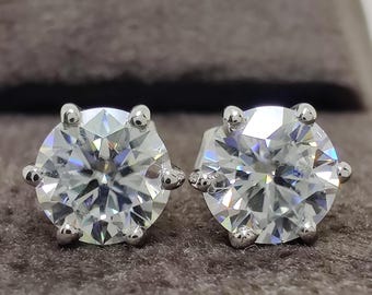IGI Certified Lab Grown Diamond Stud Earrings: 2 Carat 14K Gold