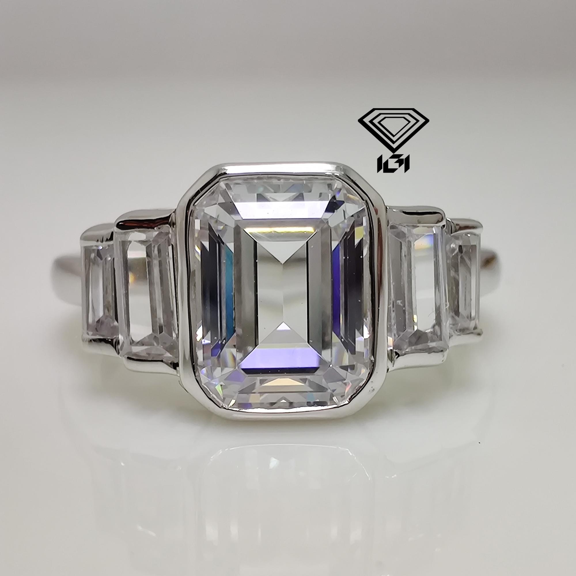 3 Carat Emerald Cut Lab Grown Diamond Five Stone Engagement Ring