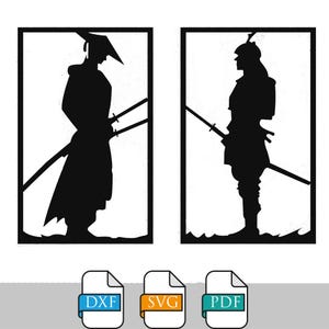 Samurai Wall Art, Digital Download, DXF, SVG, and PDF Files, Laser Cut Design, Japanese Warrior Decor