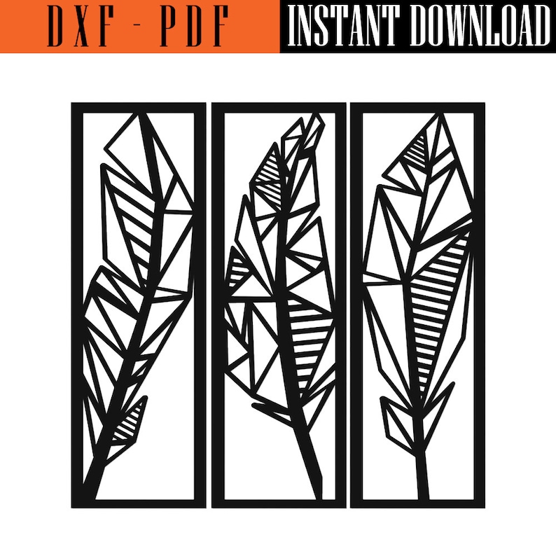 Geometric Feather Wall Art Files ,dxf, and PDF Files,plasma Cut File ...