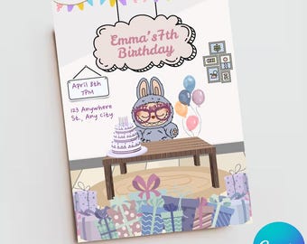 Cute Monsters Labubu Digital Birthday Party Invitation, Simple Editable Invitation Canva Template, Cute Monsters Printable Invitation #7