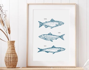 Impressão de arte moderna de peixe: decoração costeira náutica (download digital)
