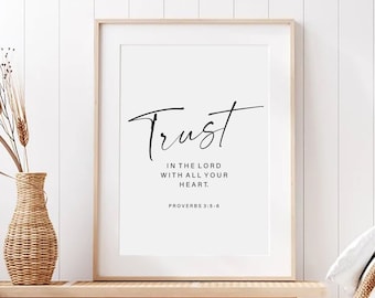 Proverbs 3:5-6 Trust in the Lord, Bible Verse Wall Art Print, Minimalist Modern Scripture Printable, Christian Decor, Bible Quote