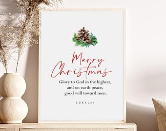 Glory to God Luke 2:14, Christmas Scripture Wall Art, Holiday Christian Decor, Christmas Bible Verse Print