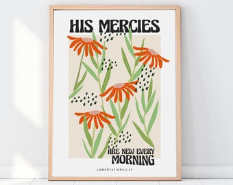 His Mercies Are New Scripture Wall Art,, Lamentations 3 23 Bible Verse Wall Art, Scripture Home Decor, Christian Gift