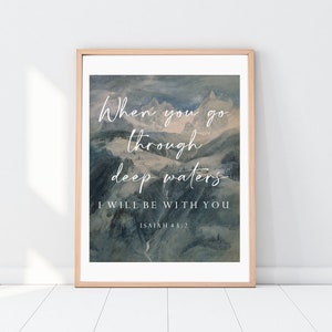Scripture Wall Art Isaiah 43:2, Bible Verse Wall Art, Modern Minimalist Scripture Wall Art, Typography Christian Wall Decor