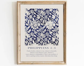 Philippians 4:8 Wall Art, Vintage Scripture Wall Art, Bible Verse Print, Christian Wall Art, Whatever is True Wall Art